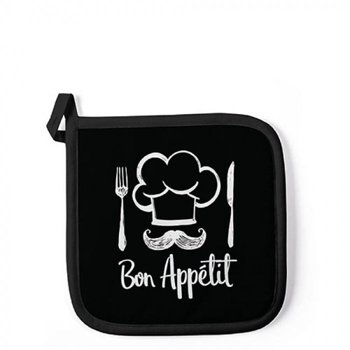 Edényalátét Pamut edényalátét fekete fehér Bon Appetit felirattal