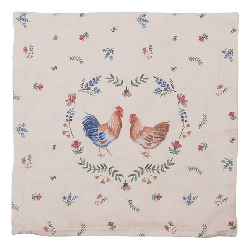 Díszpárna huzat Pamut párnahuzat tyúkos, kakasos mintájú Chicken and Rooster 40x40cm