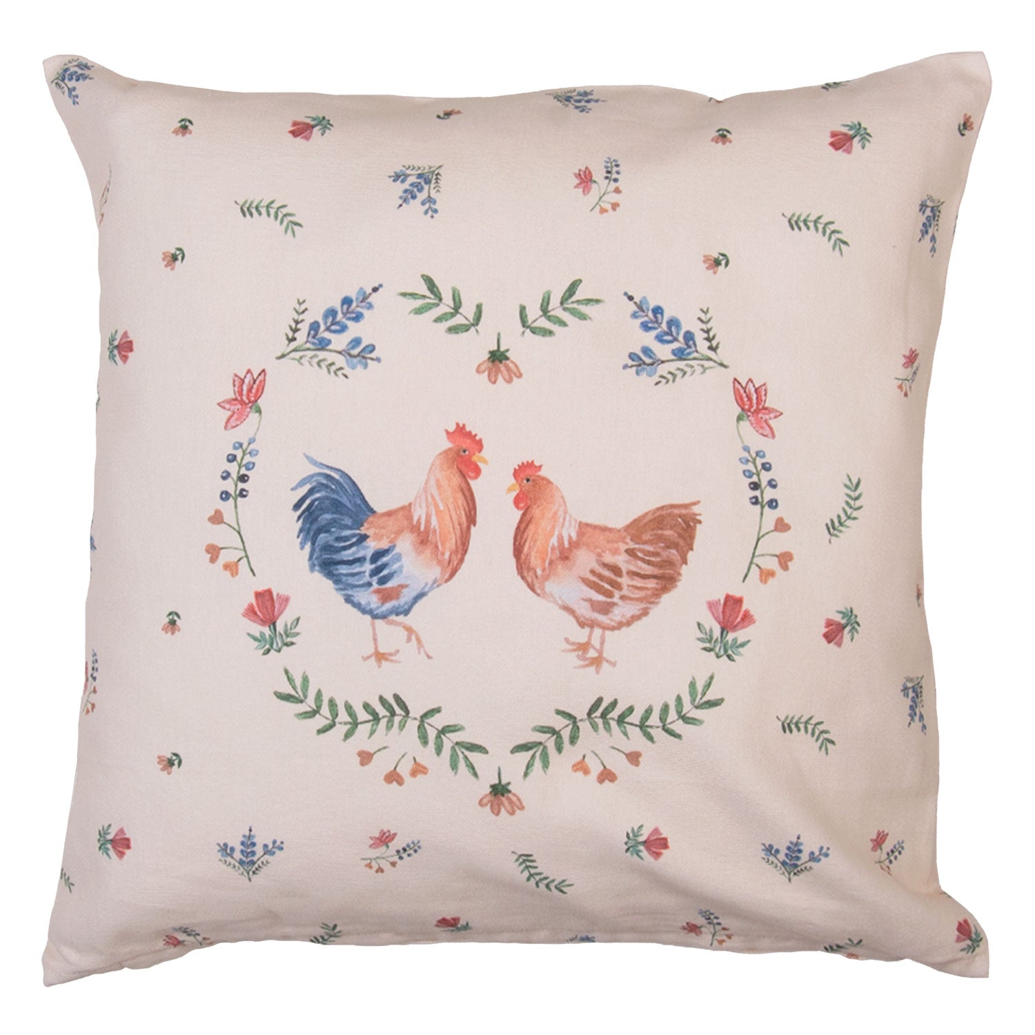 Díszpárna huzat Pamut párnahuzat tyúkos, kakasos mintájú Chicken and Rooster 40x40cm