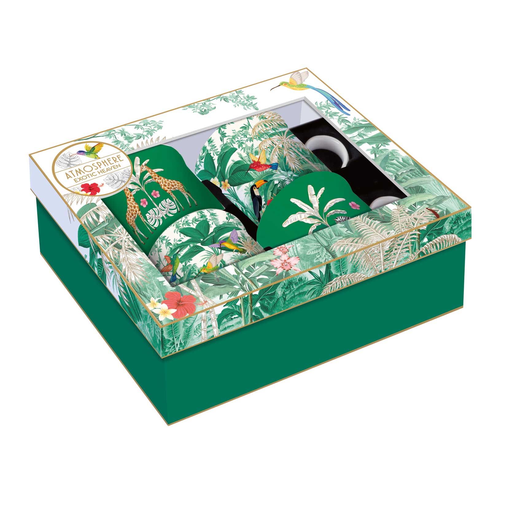 Bögre, csésze Porcelán 4 db trópusi mintás kávés bögre szett Exotic Heaven