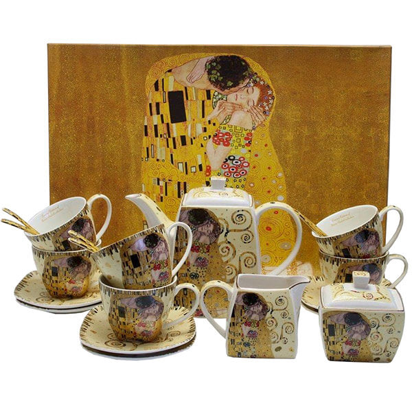 Bögre, csésze Porcelán 6 személyes 15 részes teás csésze készlet Klimt