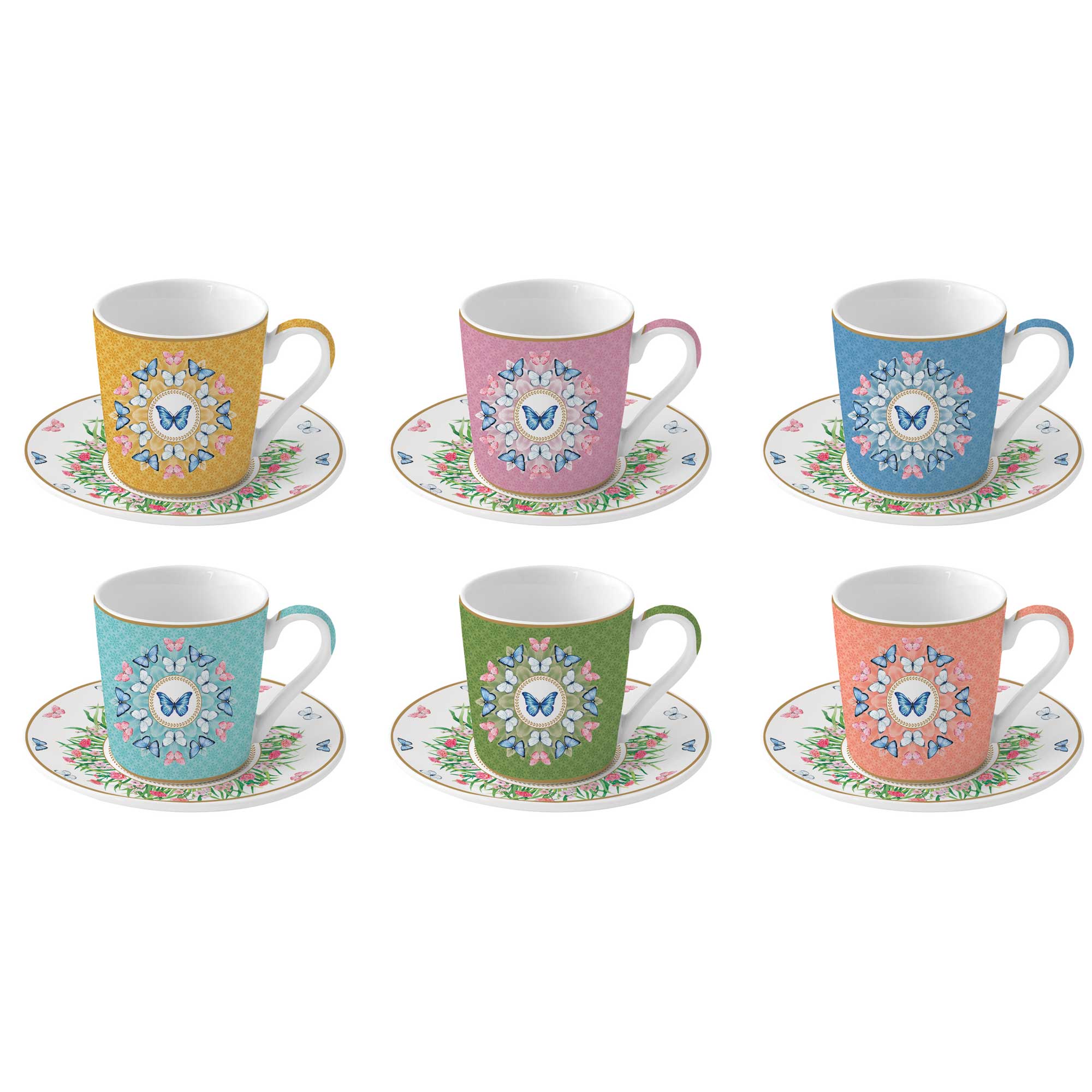 Bögre, csésze Porcelán 6 személyes eszpresszó kávés csésze szett Spring Parade