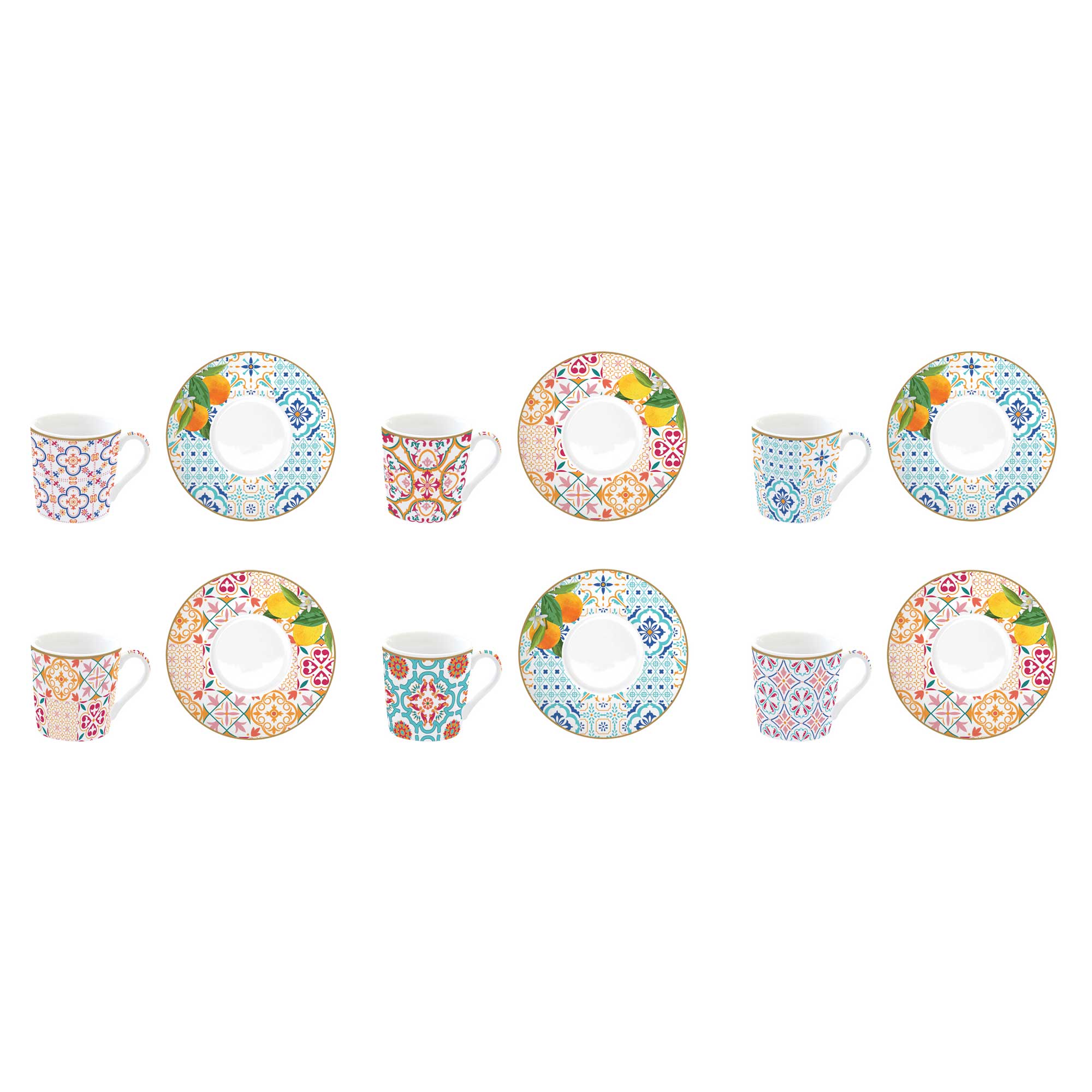 Bögre, csésze Porcelán 6 személyes mediterrán eszpresszó kávés csésze szett Siracusa