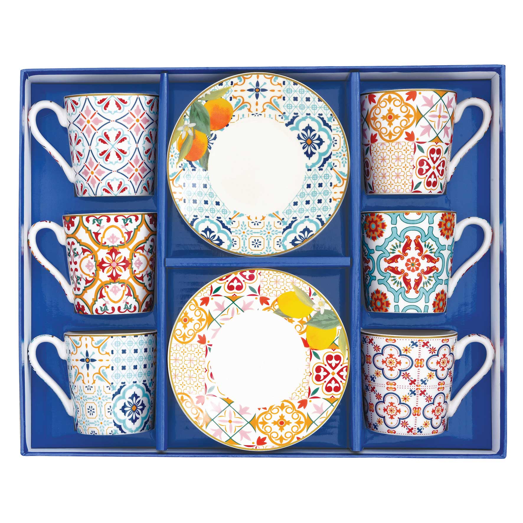 Bögre, csésze Porcelán 6 személyes mediterrán eszpresszó kávés csésze szett Siracusa