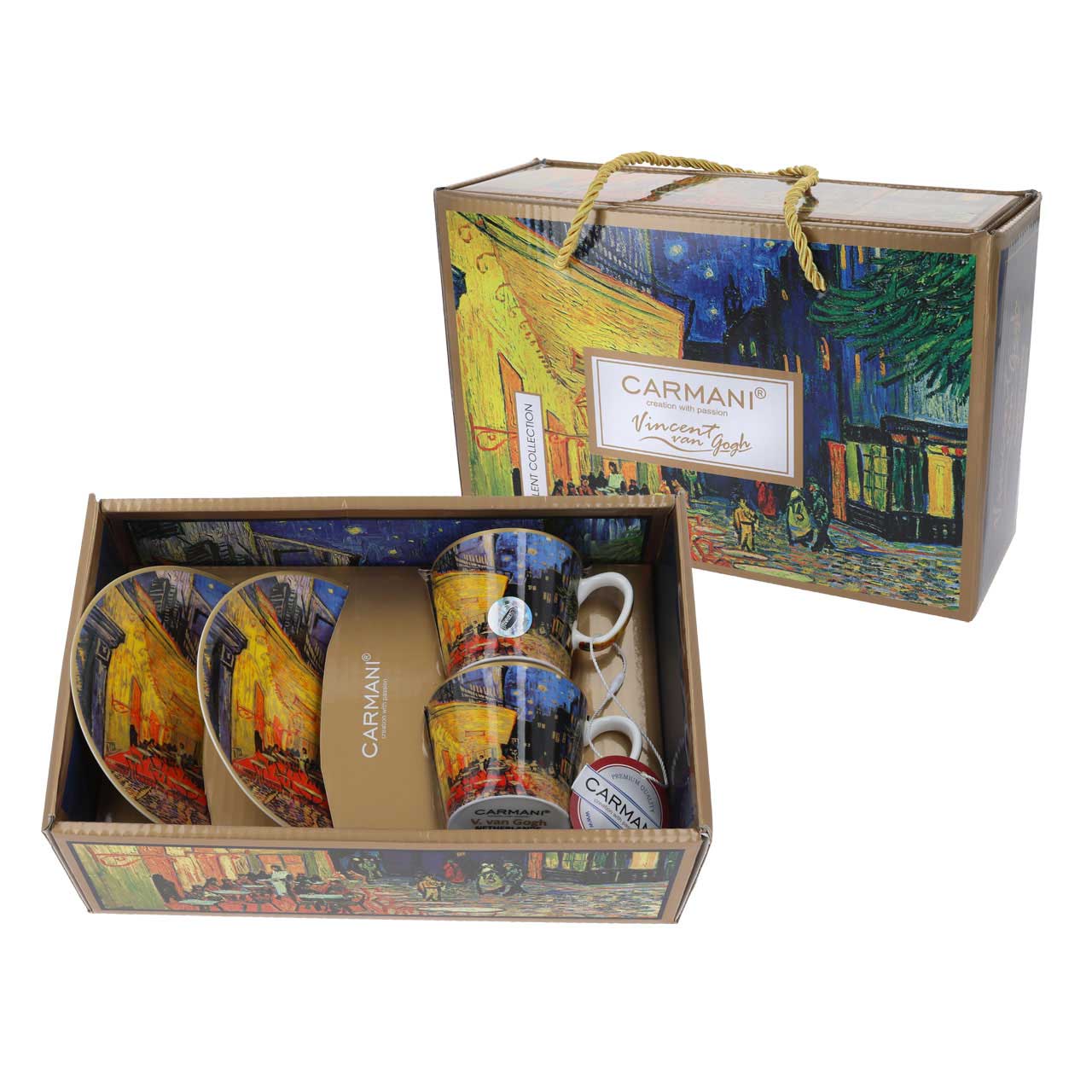 Bögre, csésze Porcelán csésze aljjal 2 személyes díszdobozban Van Gogh: Kávéház éjjel