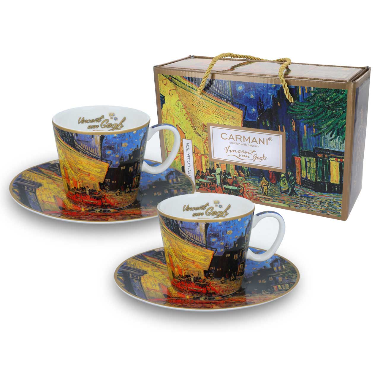 Bögre, csésze Porcelán csésze aljjal 2 személyes díszdobozban Van Gogh: Kávéház éjjel