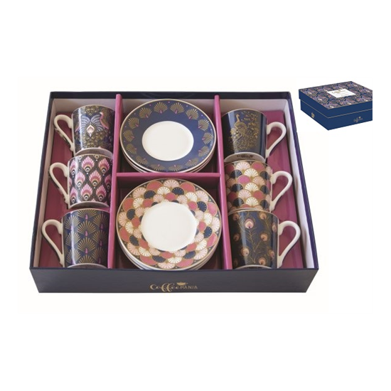 Bögre, csésze Porcelán espresso csésze+alj 6 személyes - Coffee Mania Peacock
