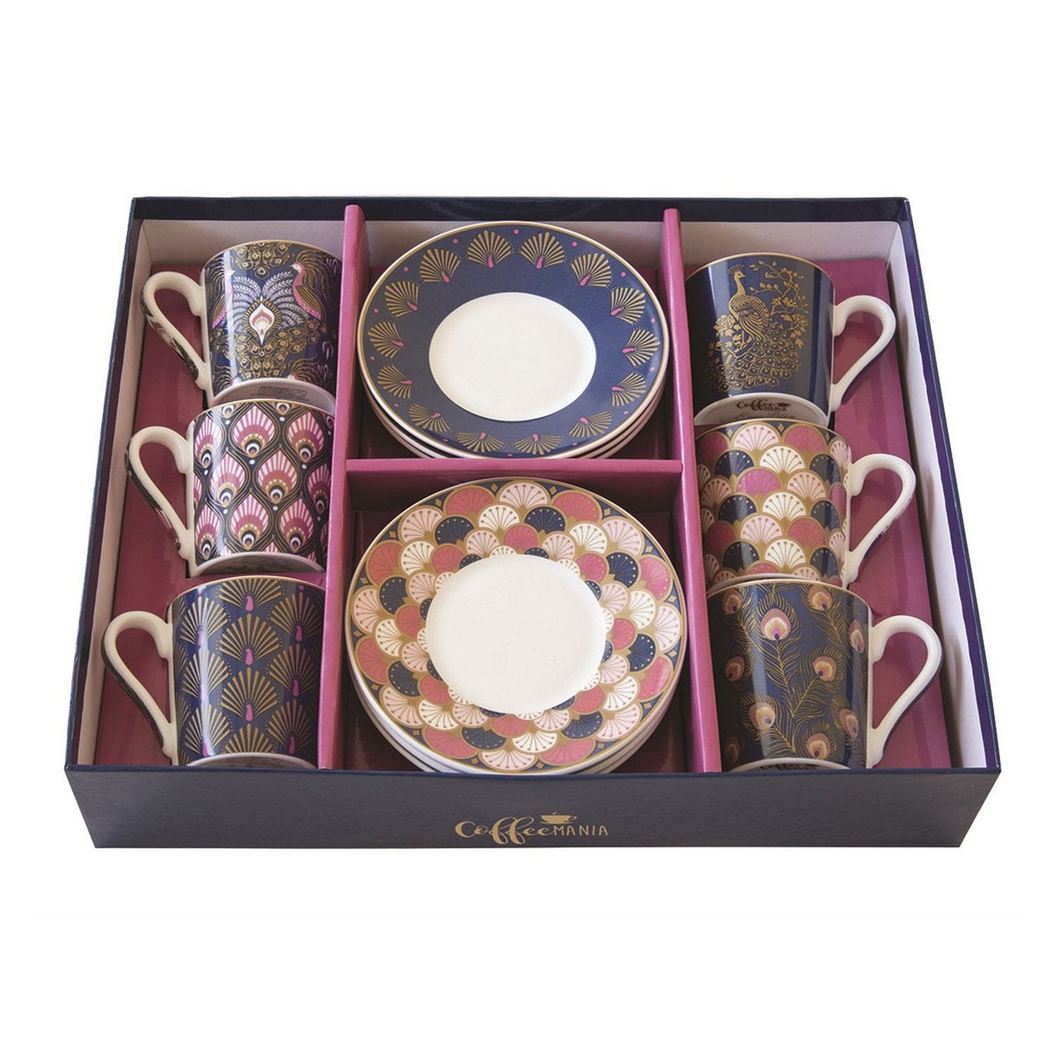 Bögre, csésze Porcelán espresso csésze+alj 6 személyes - Coffee Mania Peacock
