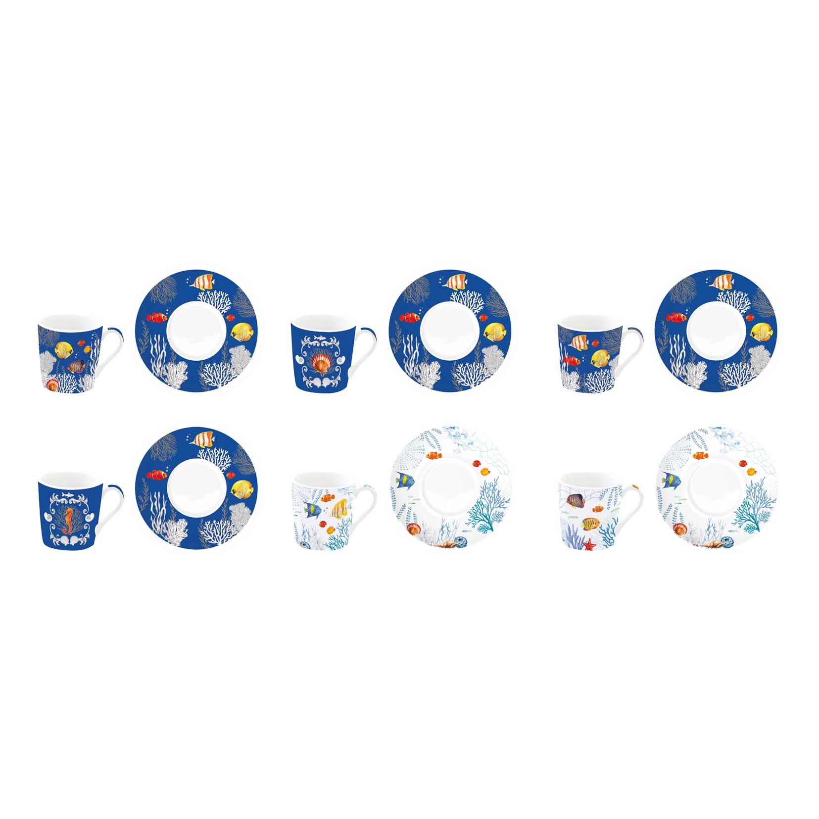 Bögre, csésze Porcelán eszpresszó kávés csésze szett 6 személyes Aquarium