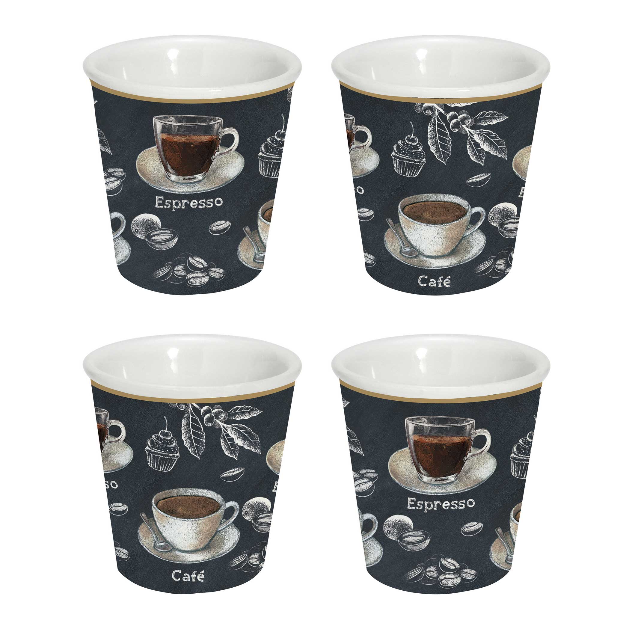 Bögre, csésze Porcelán eszpresszó kávés pohár 4 db-os szett Barista