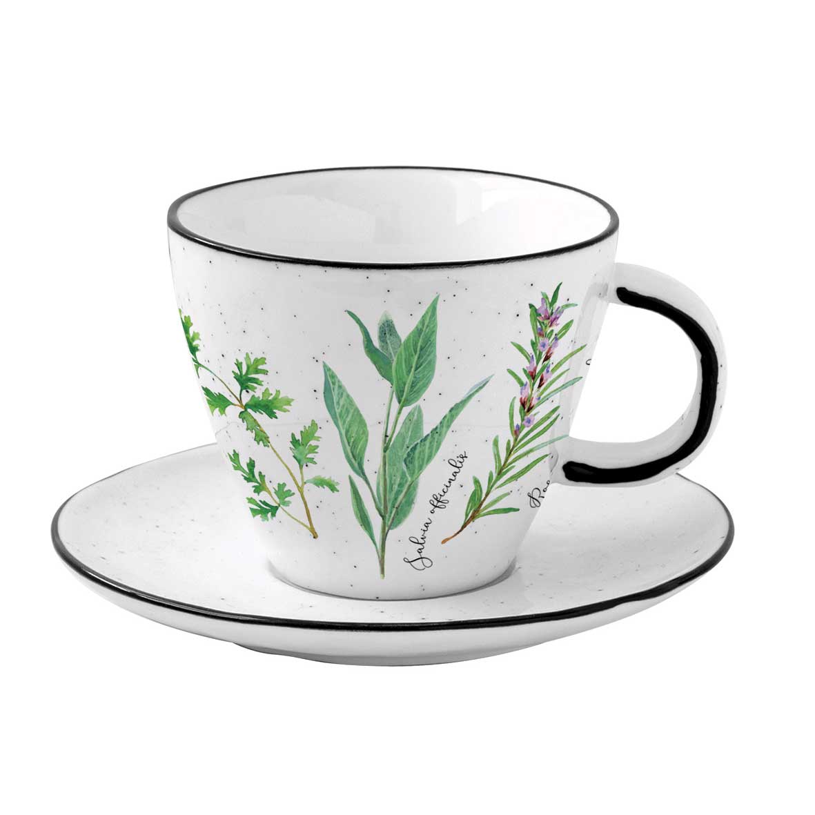 Bögre, csésze Porcelán fűszernövényes csésze aljjal Herbarium