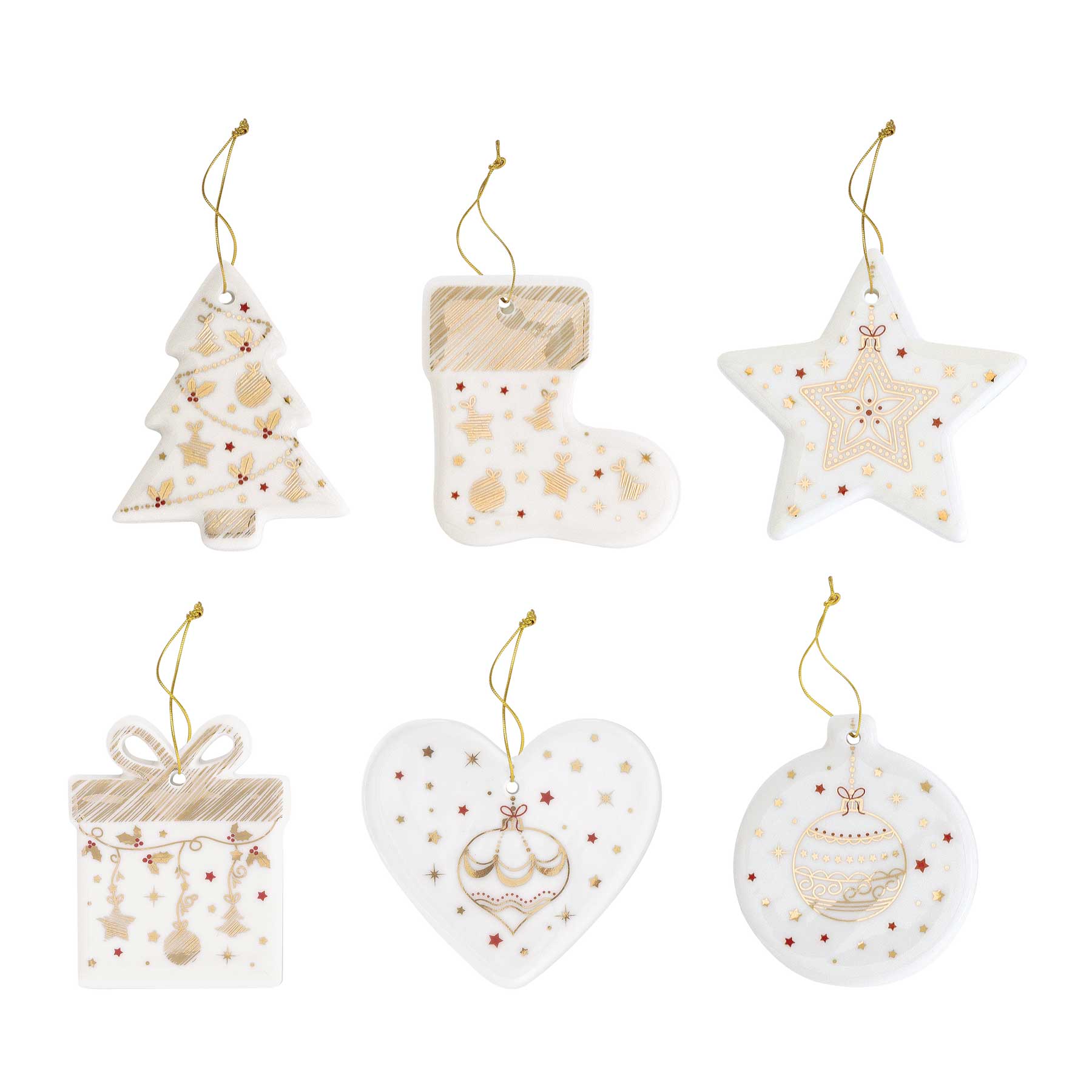 Karácsonyi dekoráció Porcelán karácsonyfa dísz 6 db Christmas Lights