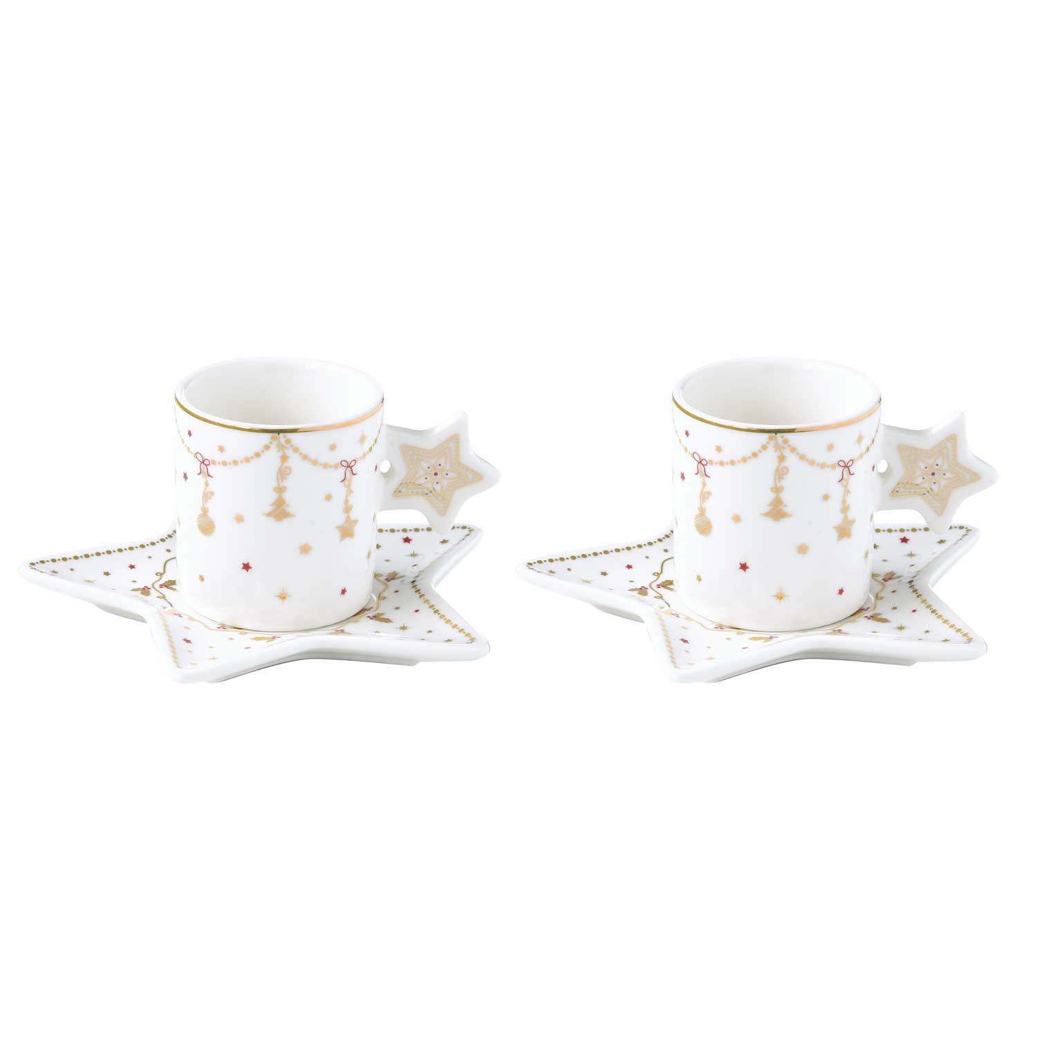 Bögre, csésze Porcelán karácsonyi eszpresszó csésze aljjal 2 db Christmas Lights