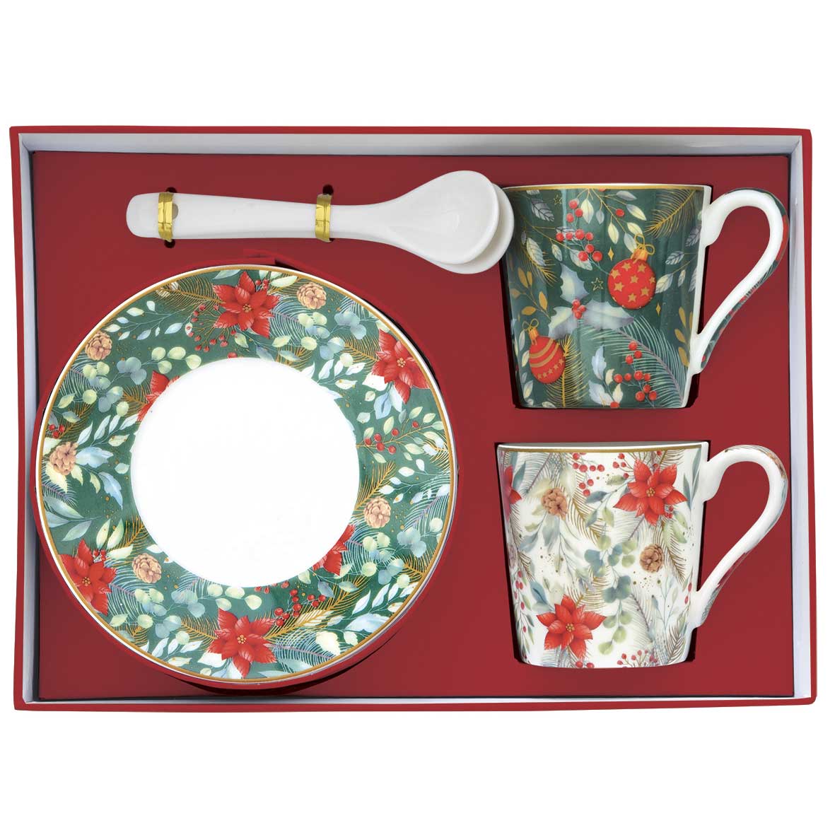 Bögre Porcelán karácsonyi eszpresszó kávés csésze kanállal két személyes Coffee Mania Christmas Joy