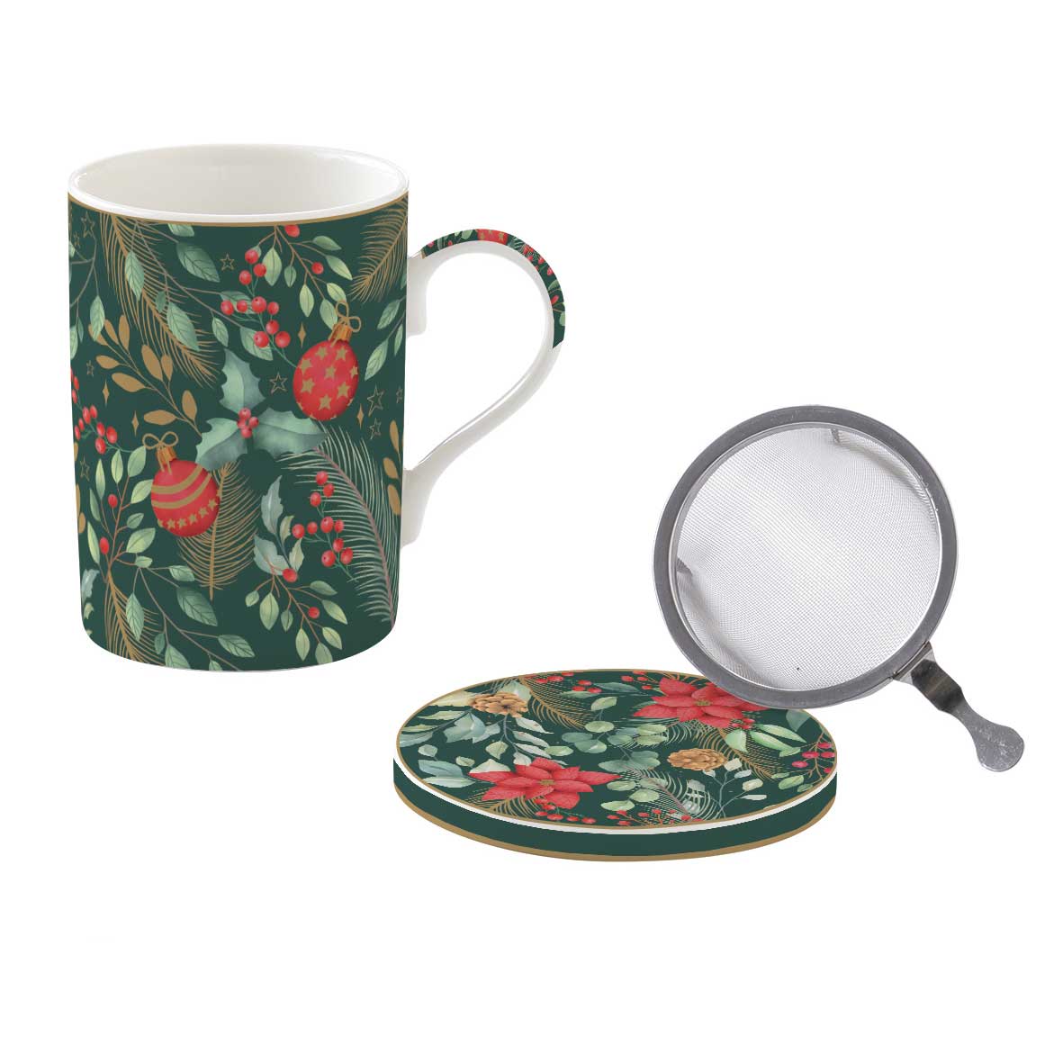 Bögre Porcelán karácsonyi teás bögre szűrővel tetővel Coffee Mania Christmas Joy