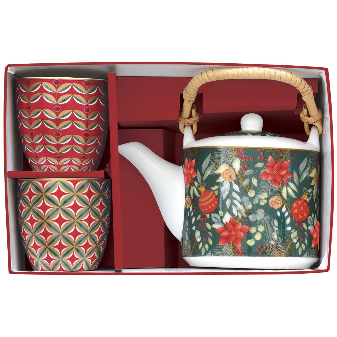 Teáskanna Porcelán karácsonyi teáskanna szűrővel pohárral Coffee Mania Christmas Joy
