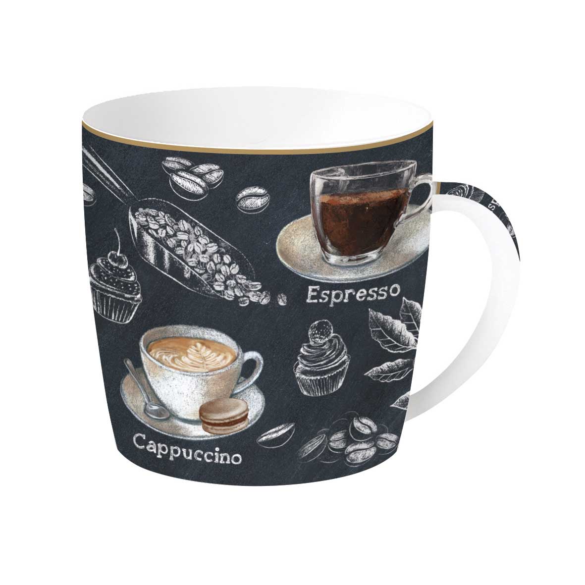 Bögre, csésze Porcelán kávés bögre fémdobozban Barista