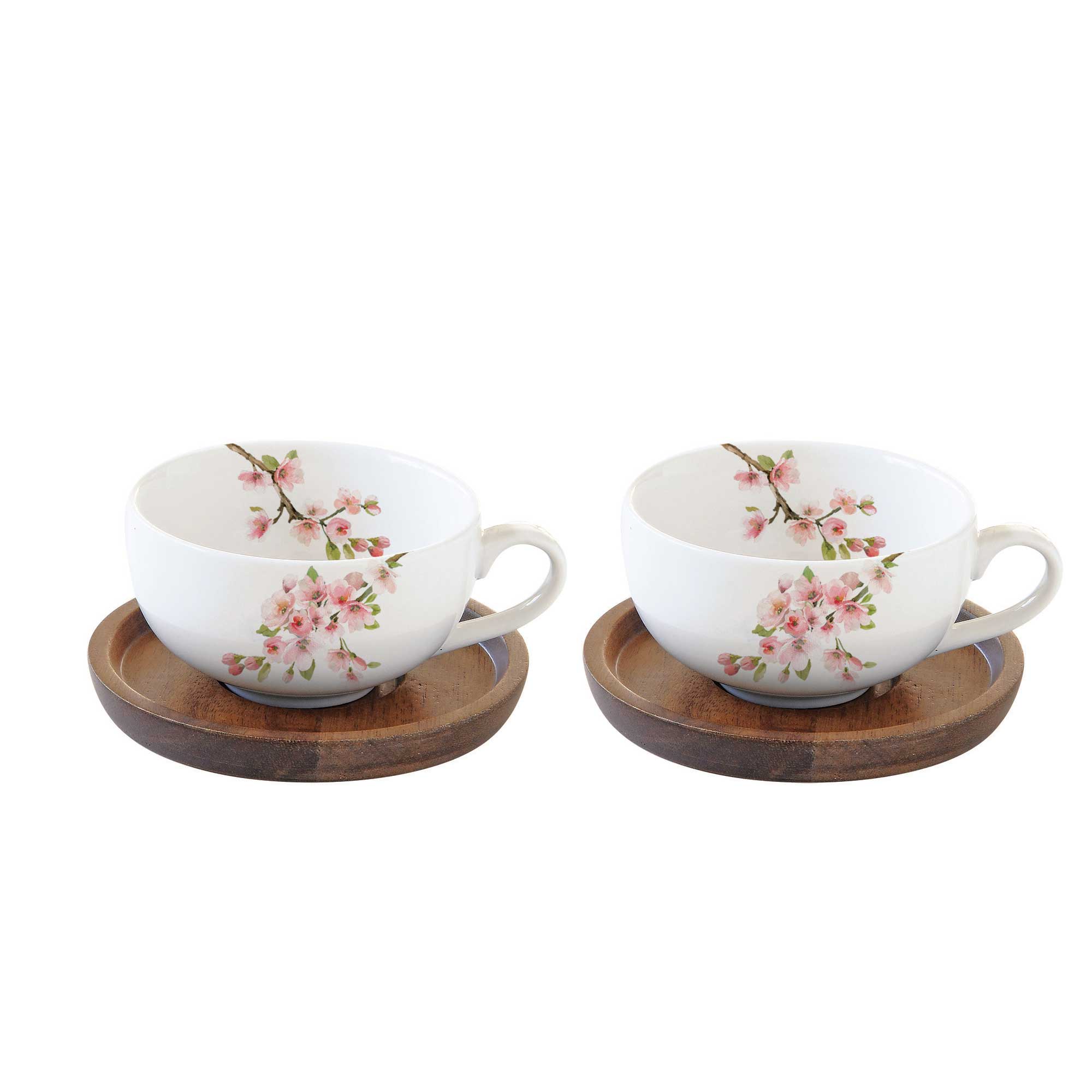 Bögre, csésze Porcelán kávéscsésze akácfa aljjal 2 személyes szett - Sakura