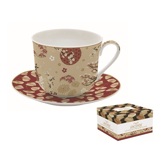 Bögre, csésze Porcelán nagy reggeliző teás csésze aljjal Coffee Mania Kimono