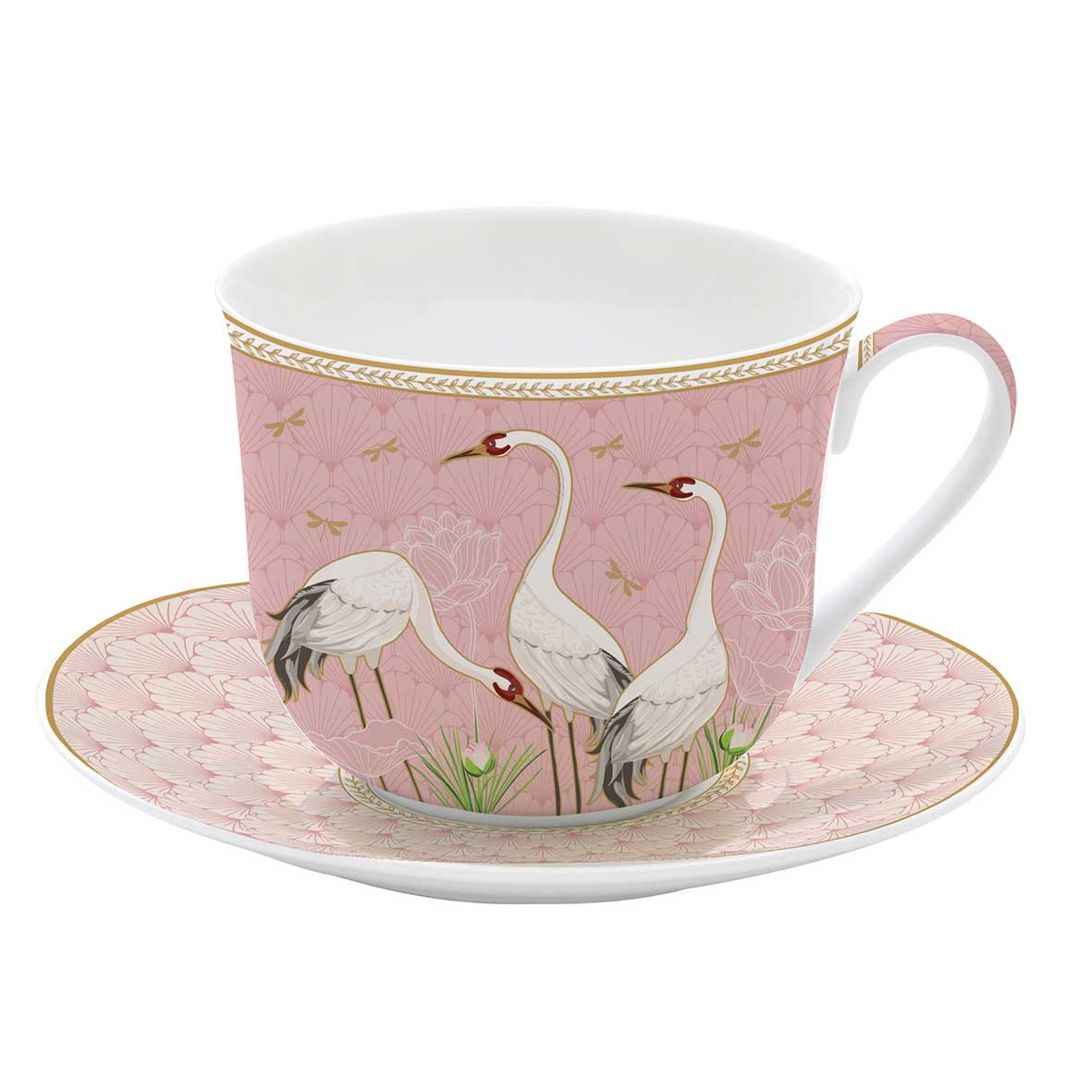 Bögre, csésze Porcelán nagy teás csésze aljjal díszdobozban Dancing Herons
