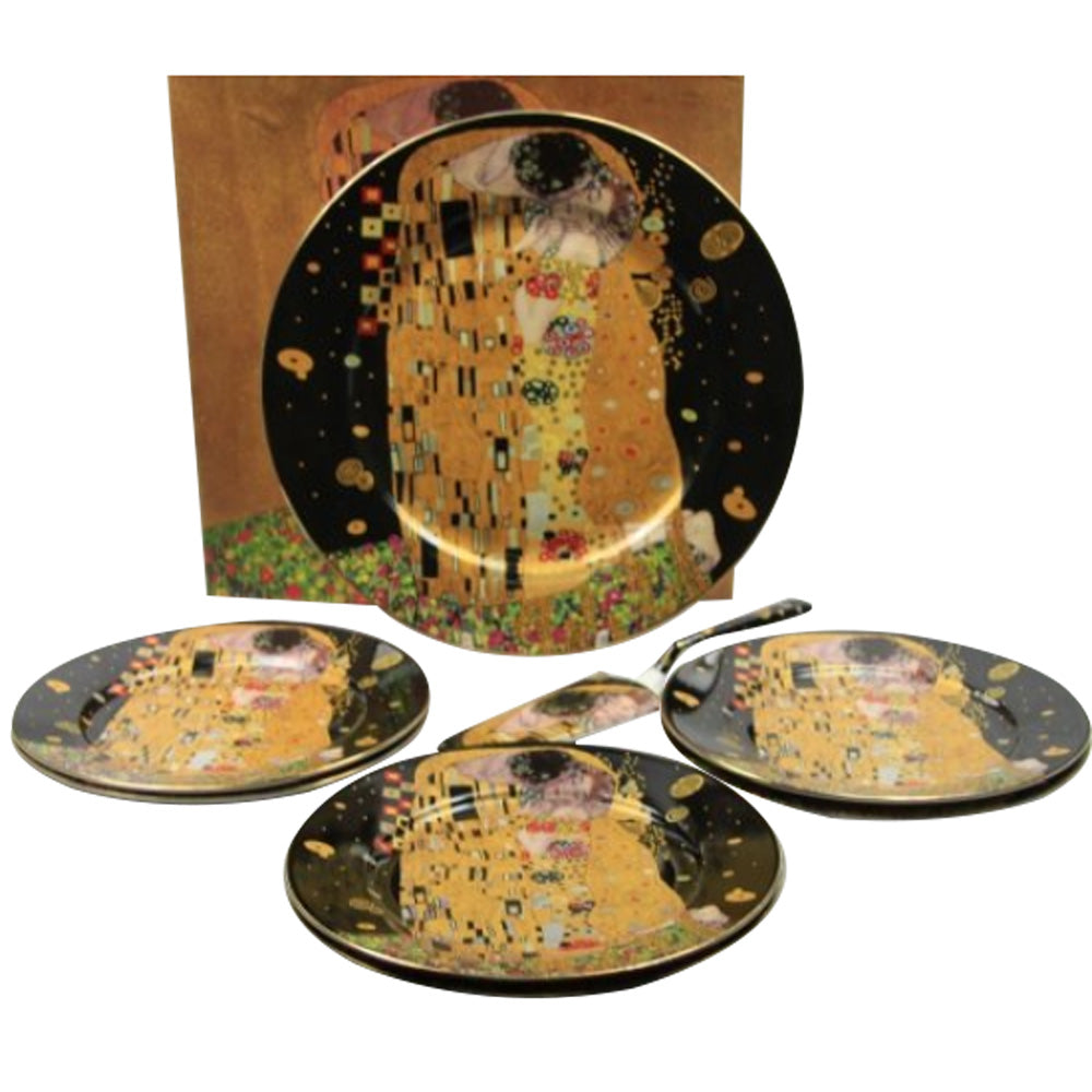 Tányér, étkészlet Porcelán süteményes tányér készlet lapáttal 6 személyes Klimt The Kiss