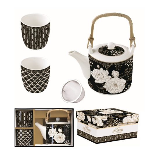 Bögre, csésze Porcelán teáskanna szűrővel pohárral szett Coffee Mania Art Deco & Flowers