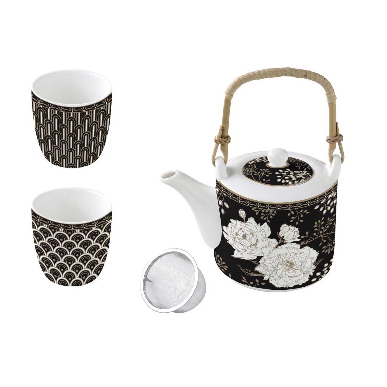 Bögre, csésze Porcelán teáskanna szűrővel pohárral szett Coffee Mania Art Deco & Flowers
