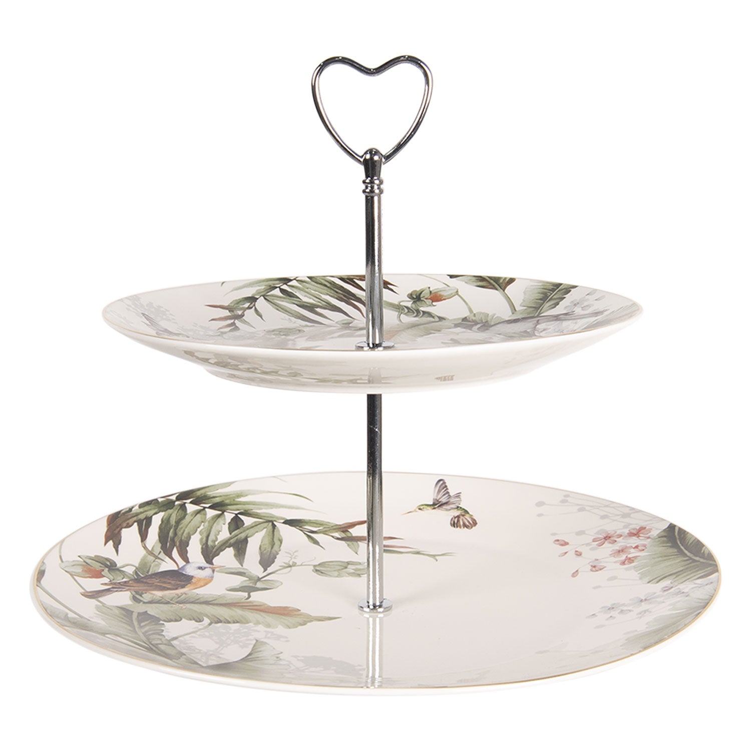 Tortatál Porcelán tortatál 2 emeletes leveles madaras