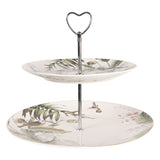Tortatál Porcelán tortatál 2 emeletes leveles madaras