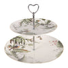 Tortatál Porcelán tortatál 2 emeletes leveles madaras