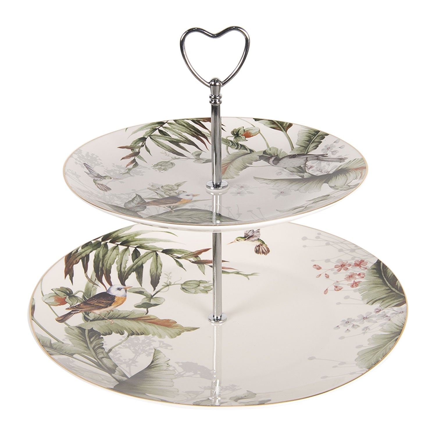 Tortatál Porcelán tortatál 2 emeletes leveles madaras