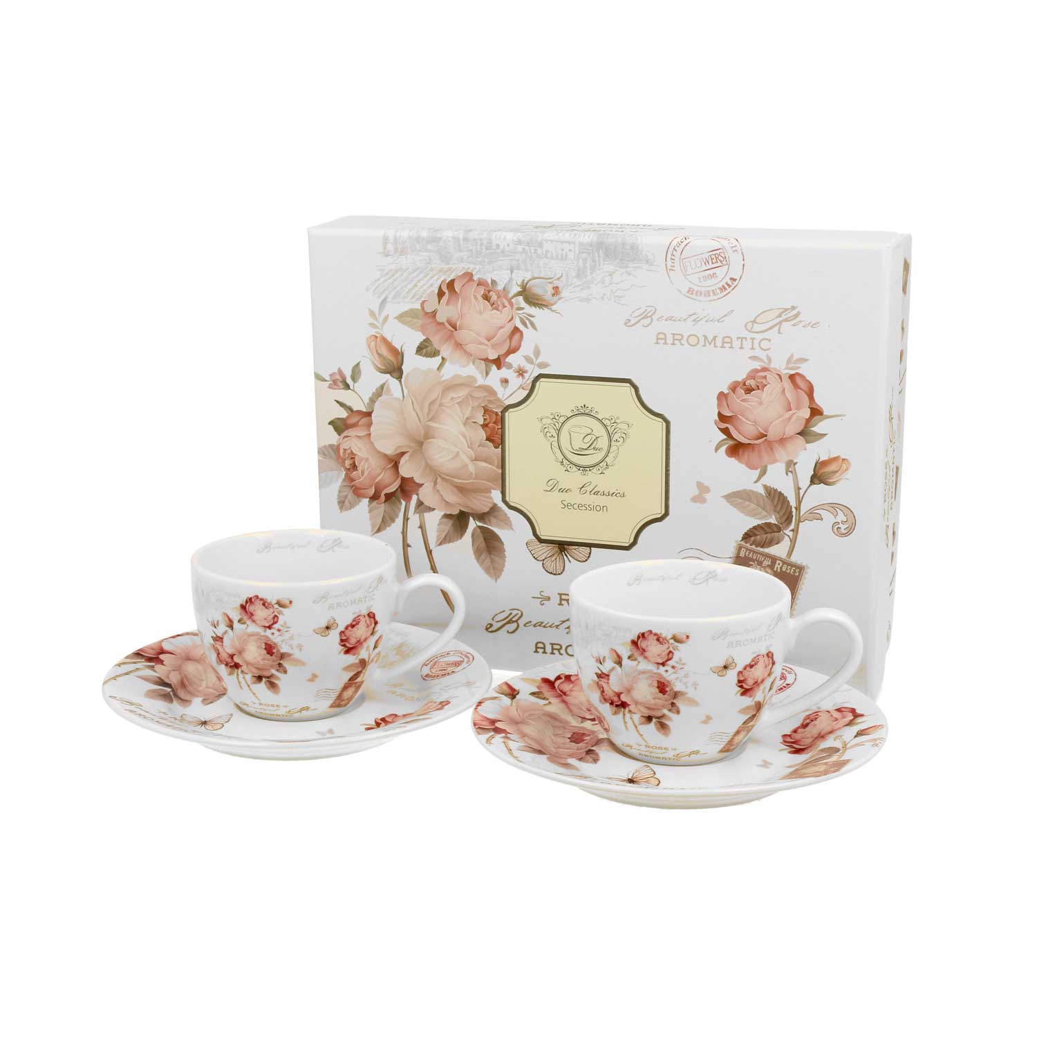 Bögre, csésze Porcelán vintage virágos eszpresszó kávés csésze 2 db szett Sesecja