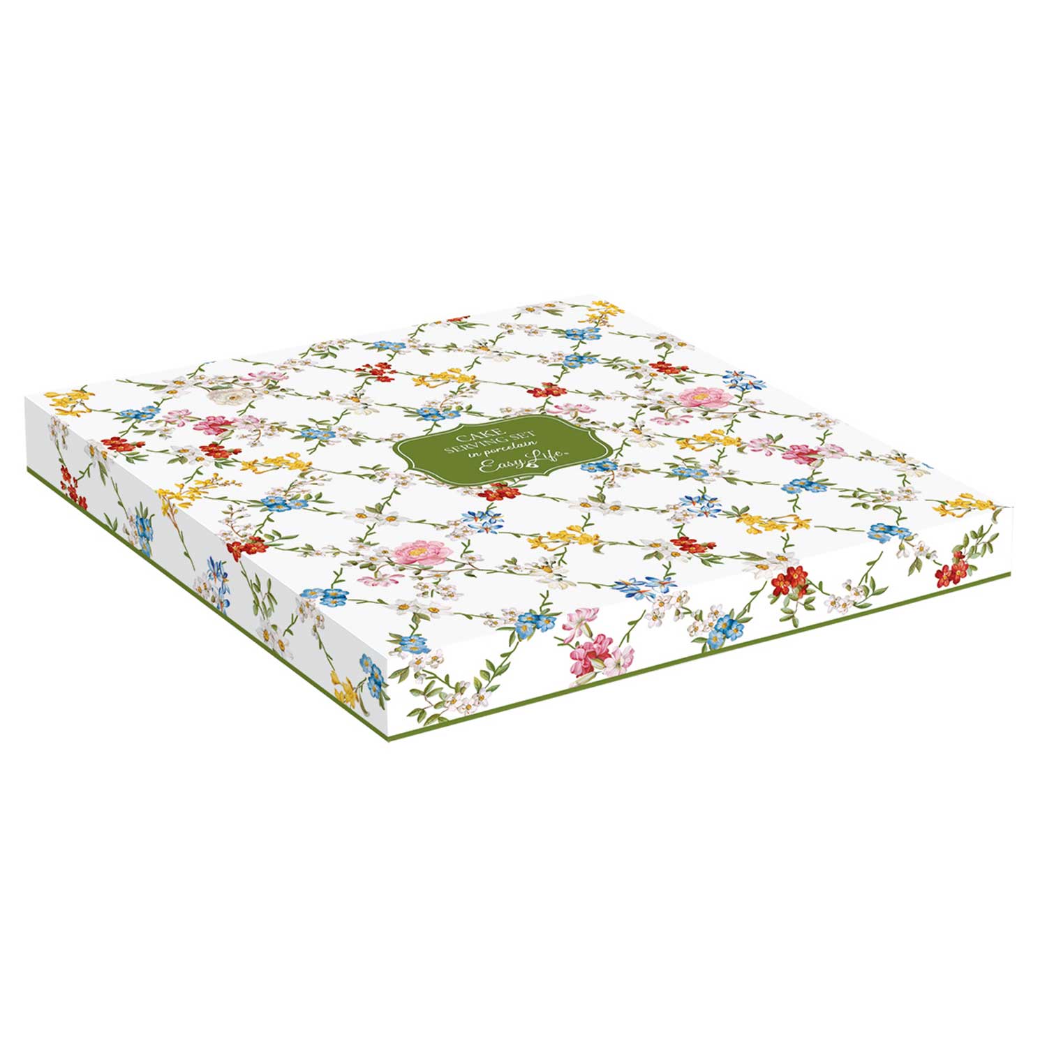 Tortatál Porcelán virág mintás tortaál lapáttal díszdobozban Garden Dreams