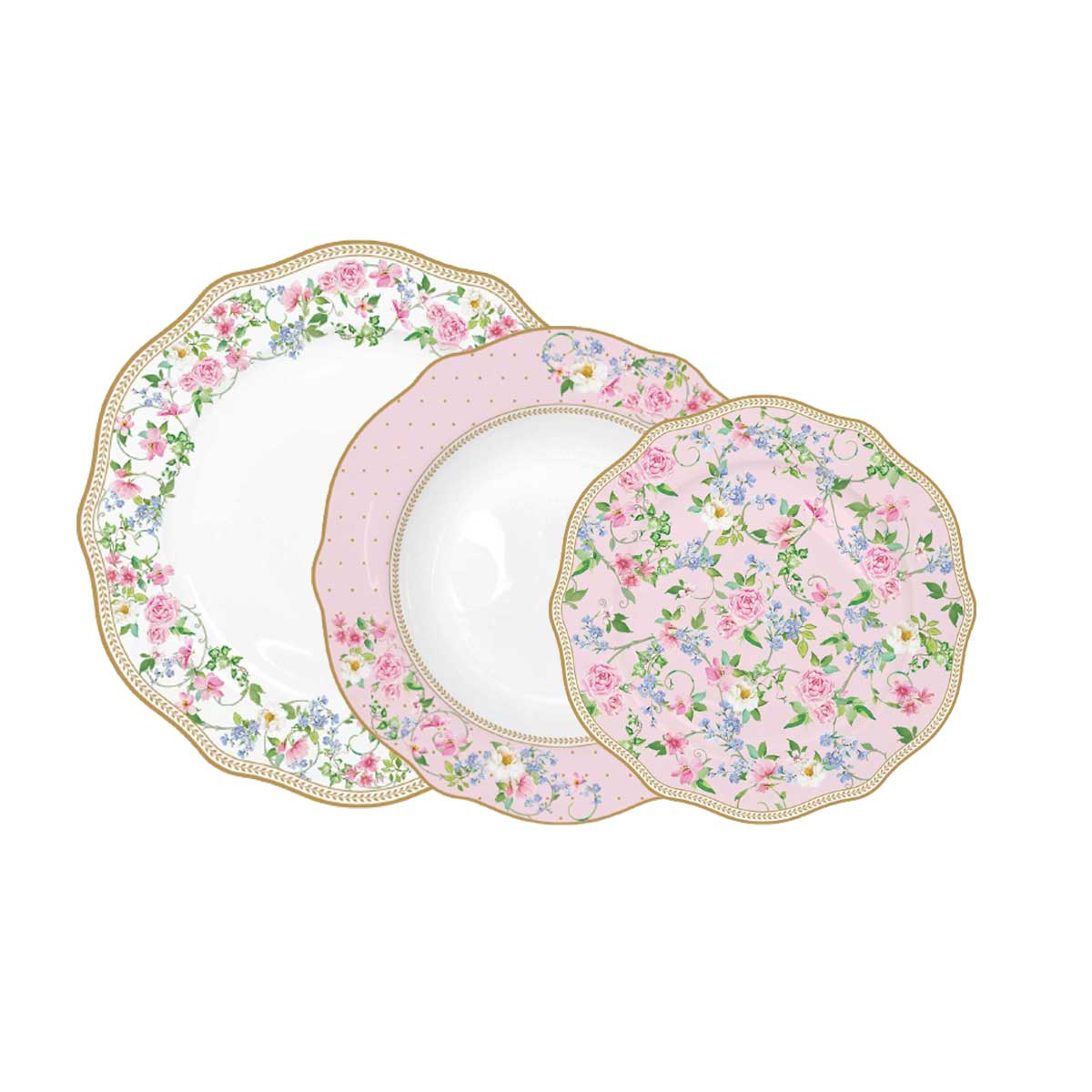Tányér, étkészlet Rózsás 18 részes porcelán étkészlet Garden Joy