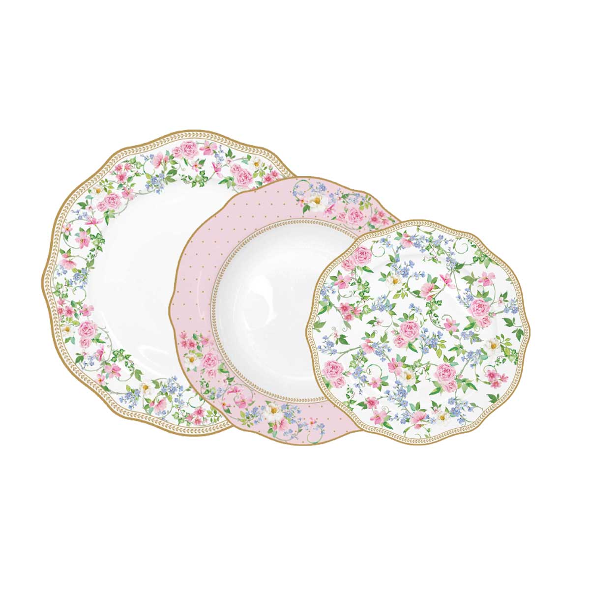 Tányér, étkészlet Rózsás 18 részes porcelán étkészlet Garden Joy White