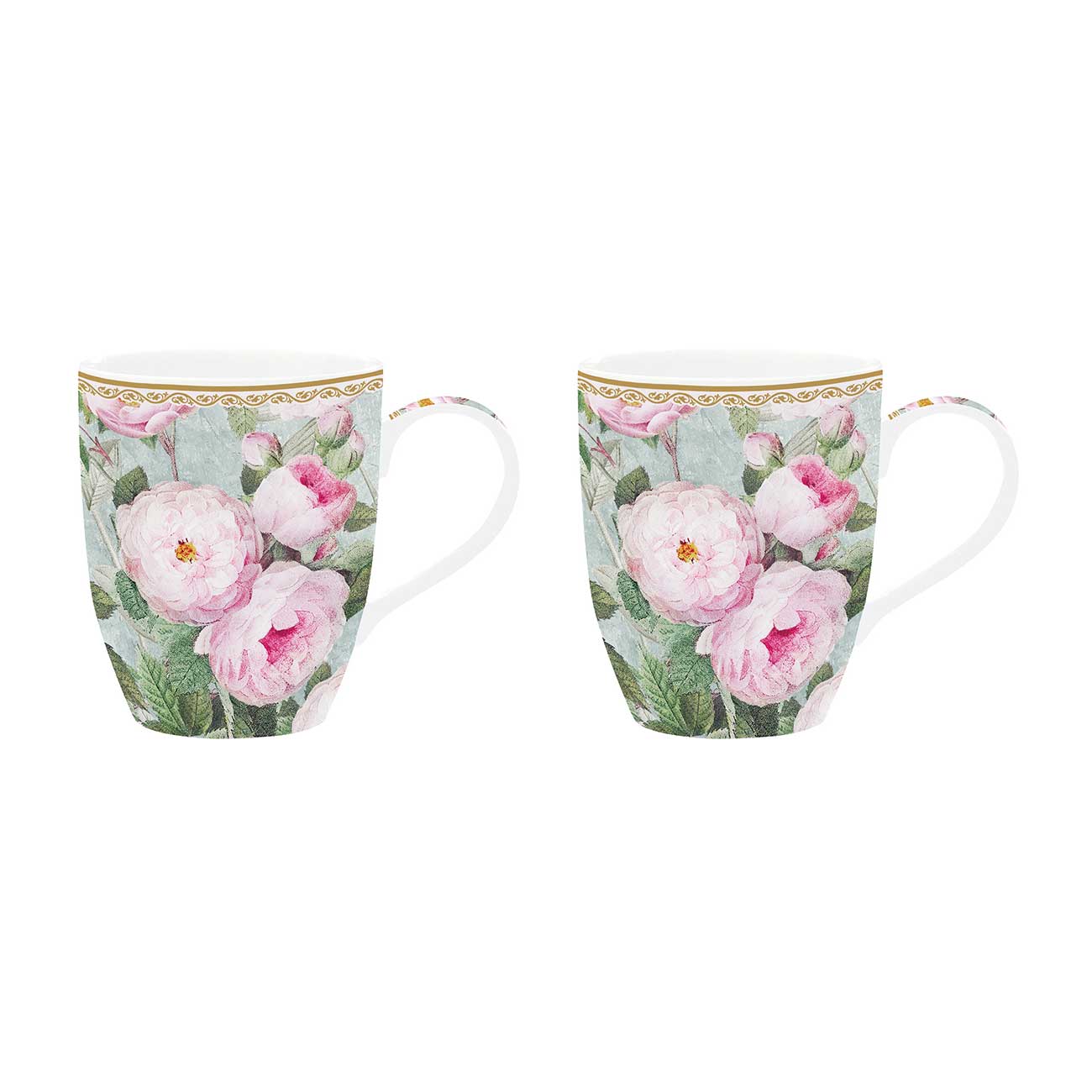 Bögre, csésze Rózsás porcelán bögre szett 2db-os díszdobozban