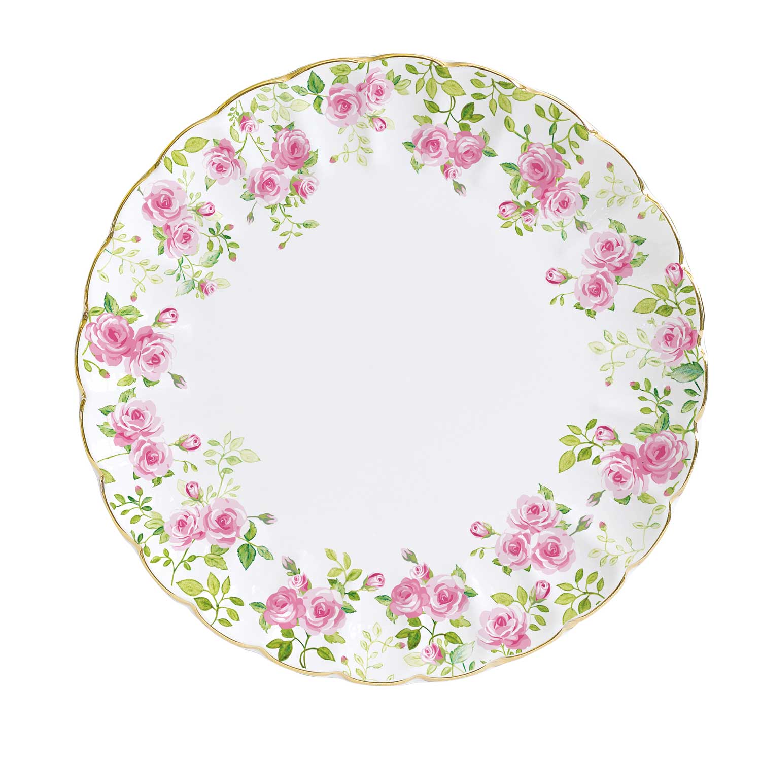 Tányér, étkészlet Rózsás porcelán lapostányér arany szegéllyel