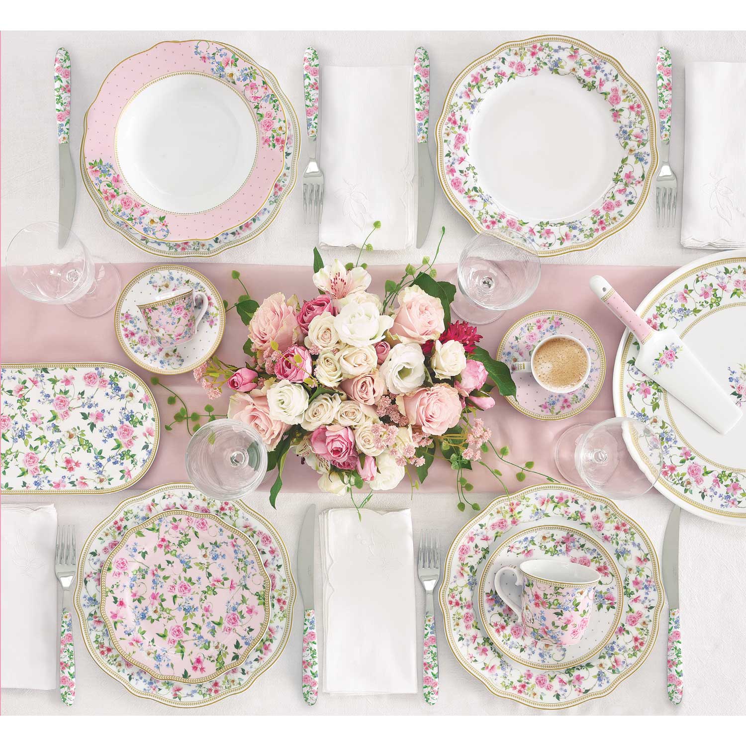 Tányér, étkészlet Rózsás porcelán mélytányér Garden Joy