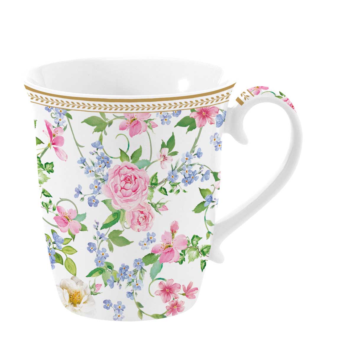 Bögre, csésze Rózsás porcelán porcelán bögre díszdobozban Garden Joy White