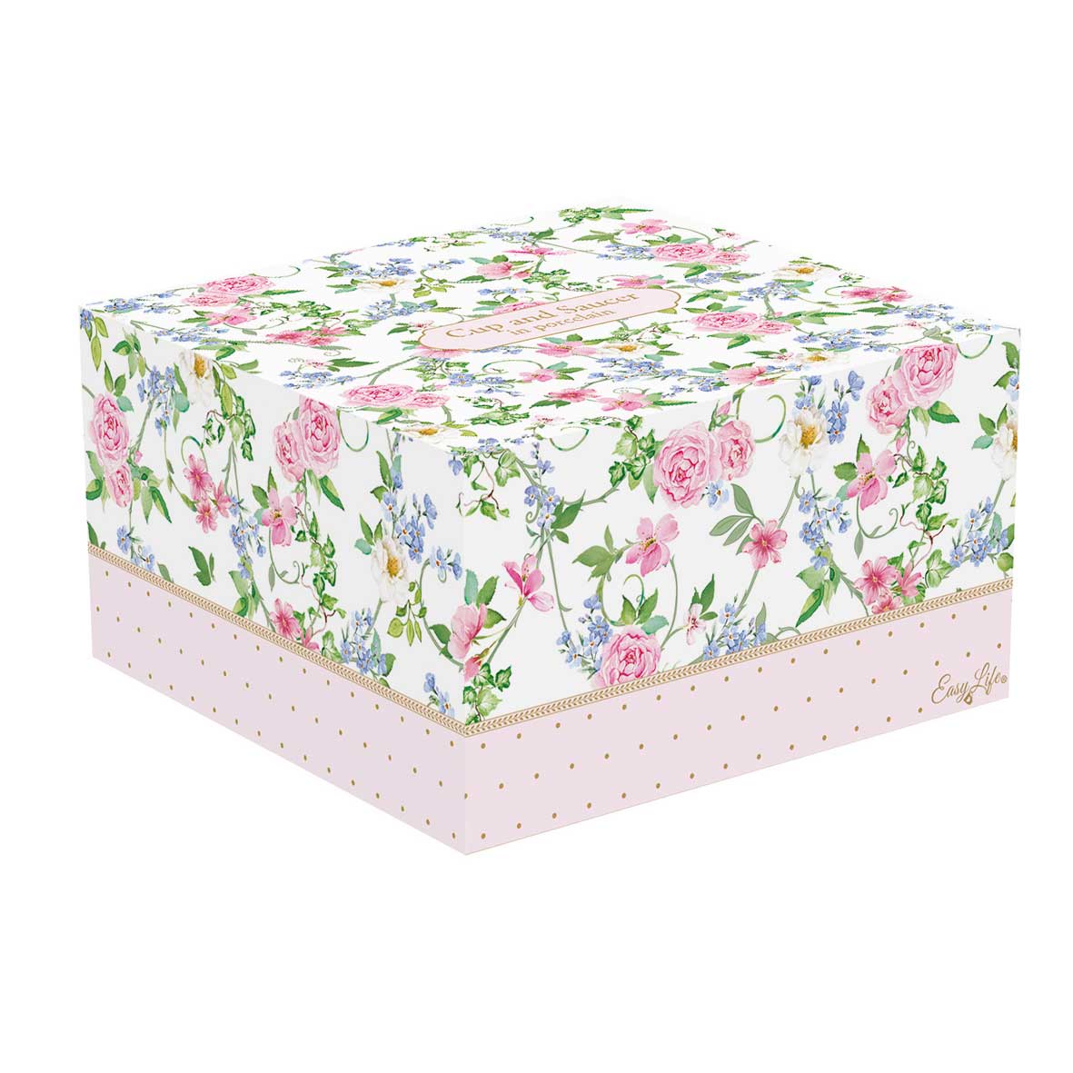 Bögre, csésze Rózsás porcelán teáscsésze aljjal díszdobozban Garden Joy