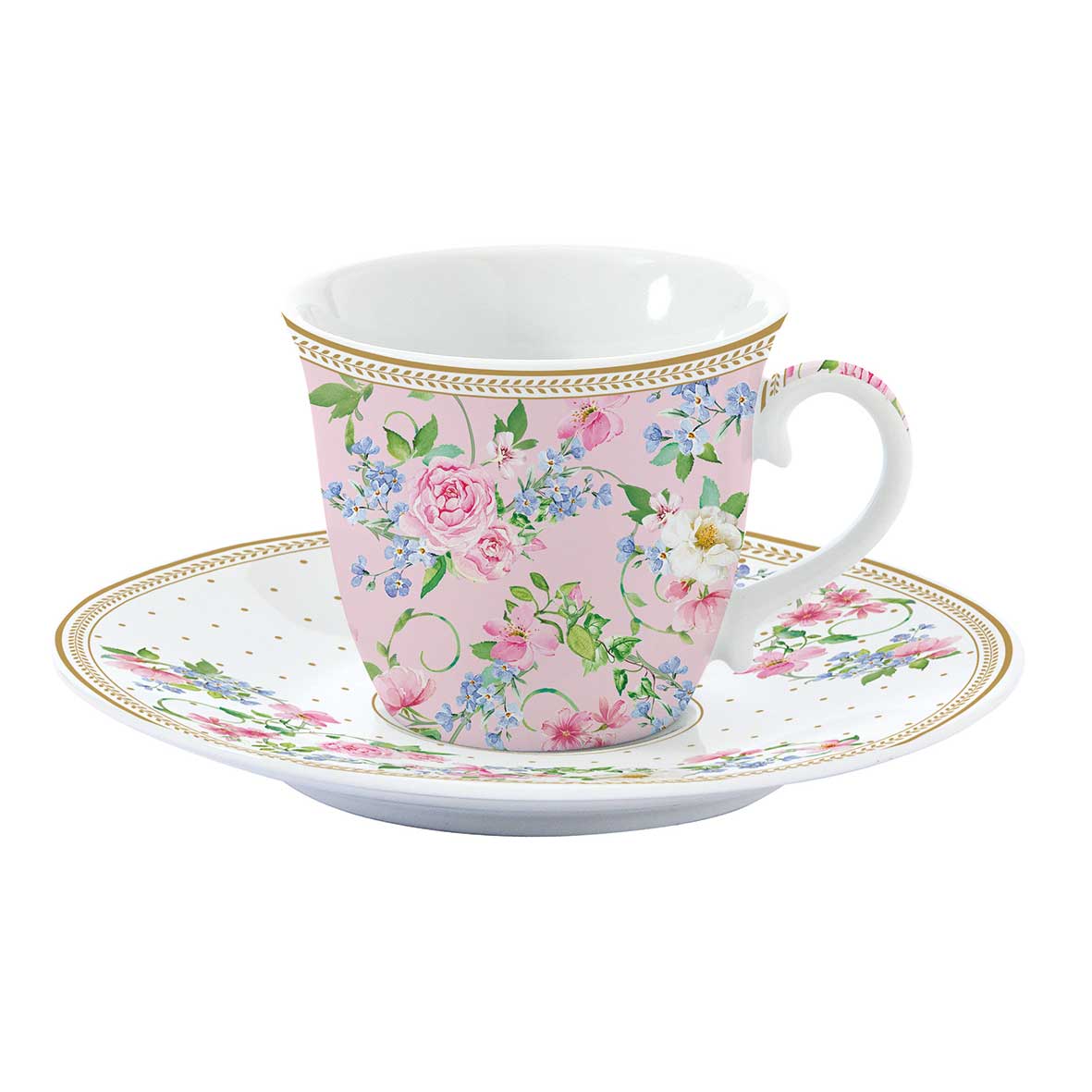 Bögre, csésze Rózsás porcelán teáscsésze aljjal díszdobozban Garden Joy