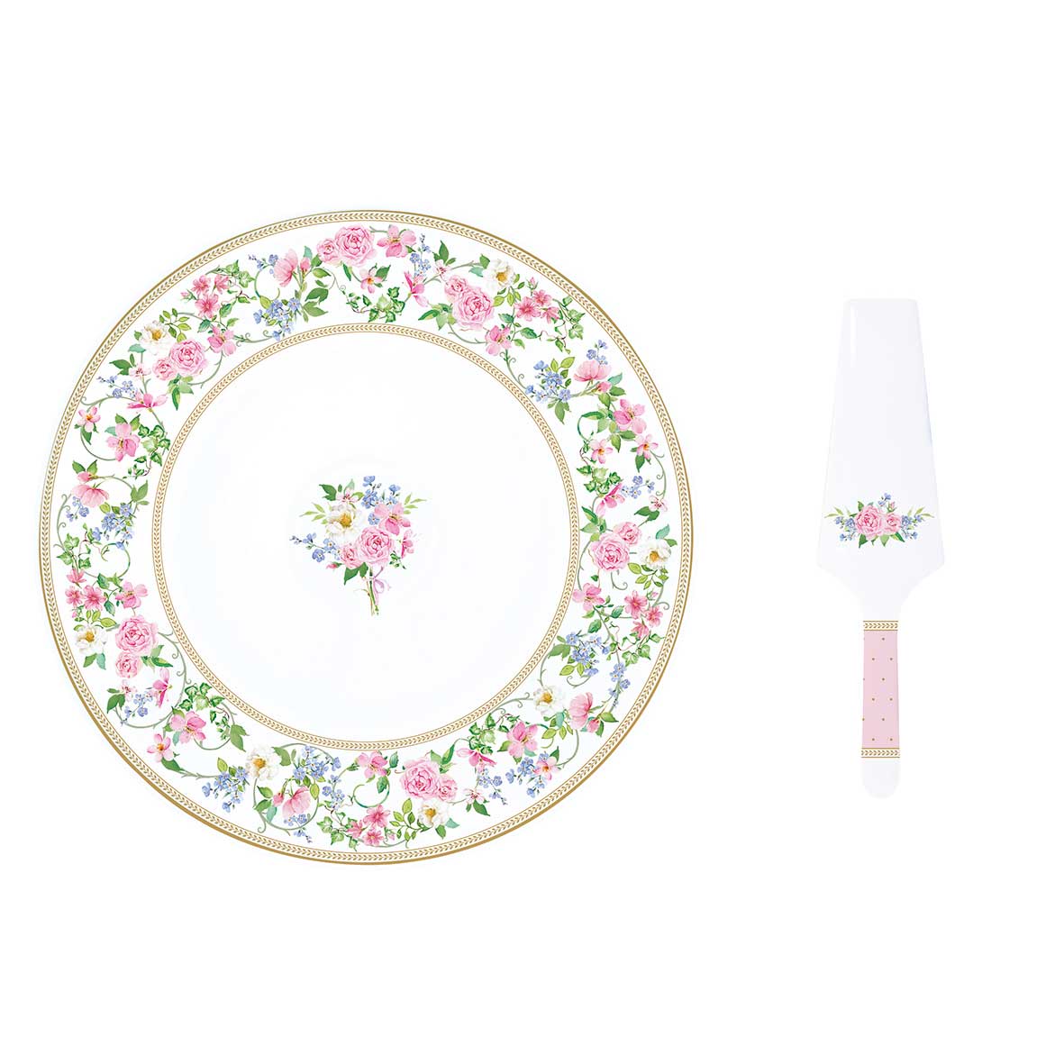 Tortatál Rózsás porcelán tortatál lapáttal 32cm Garden Joy
