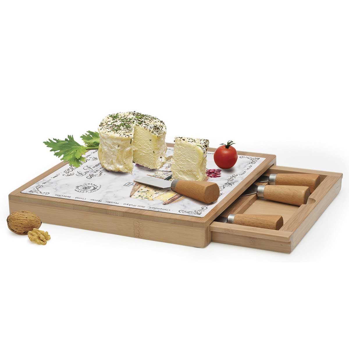 Sajtvágó Sajtvágókészlet üveglapos 4 db sajtvágó késsel Les Fromages 891