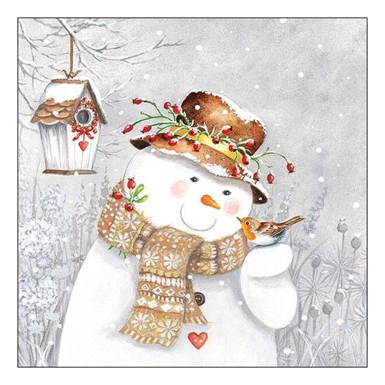 Szalvéta Snowman Holding Robin papírszalvéta