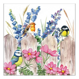 Szalvéta Tavaszi madarak a kerítésen papírszalvéta Birds on Fence 33x33cm