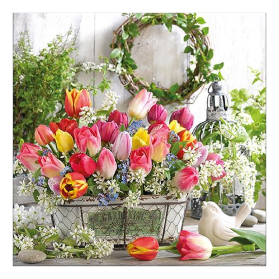 Szalvéta Tavaszi virágos asztaldísz papírszalvéta Spring Bouquet 33x33cm