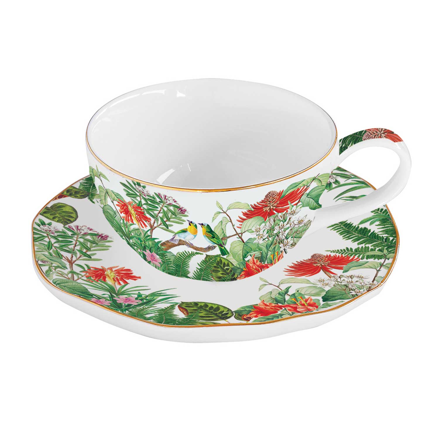 Bögre, csésze Trópusi mintás porcelán teás csésze aljjal 250 ml Exotica