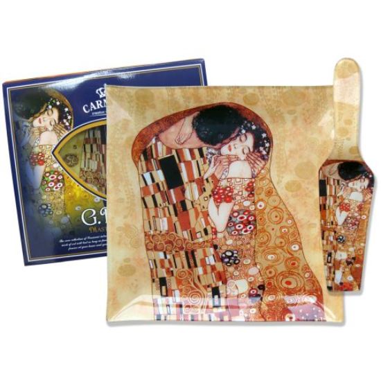Tortatál Üveg süteményes kínáló lapáttal, Klimt The Kiss