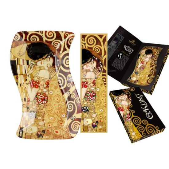 Tányér, étkészlet Üvegtányér hullámos papír könyvjelzővel ,Klimt:The Kiss