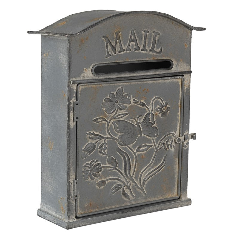 Postaláda Vintage fém postaláda szürke pillangós